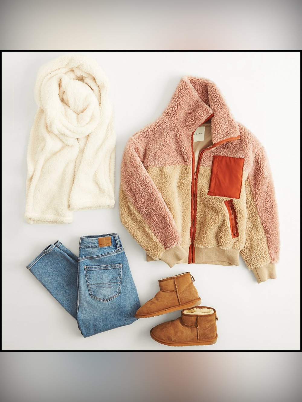 AE Oversized Colorblock Teddy Sherpa Coat